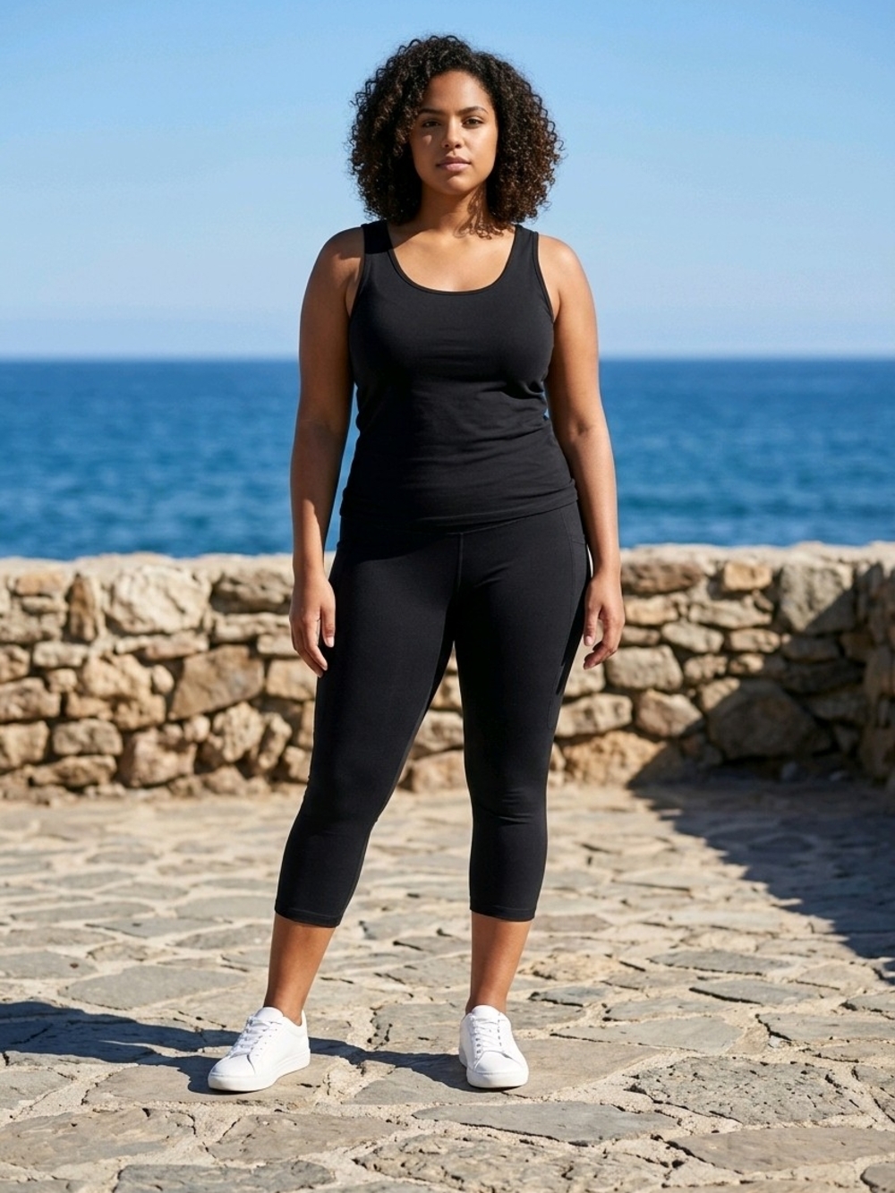 Athletic Works Black Capri Leggings/Yoga Pants High-Rise Tummy-Control Waist XL